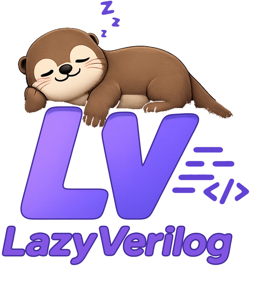LazyVerilog logo, a sleeping otter resting on the letters LV
